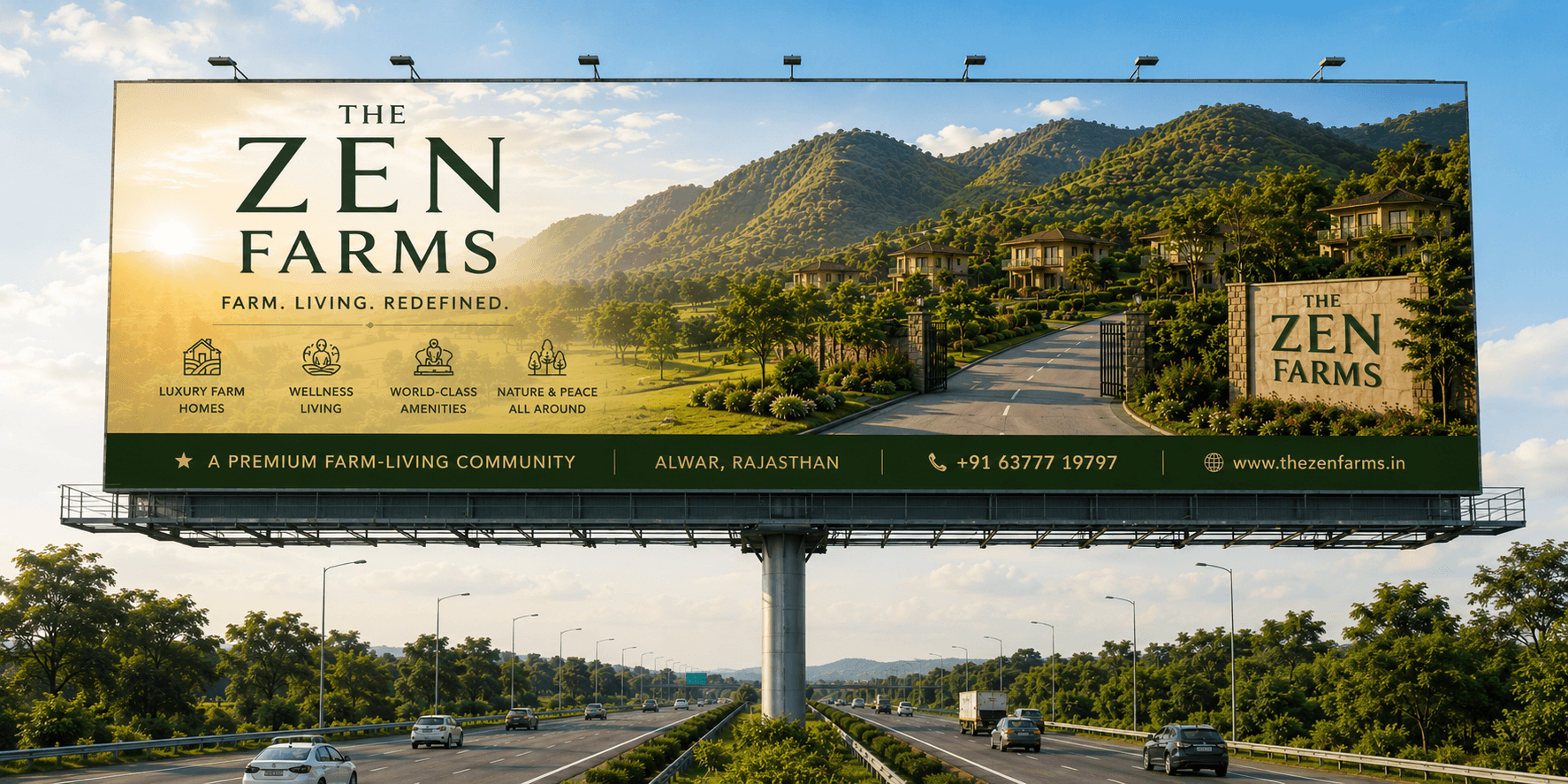 The Zen Farms hoarding on highway